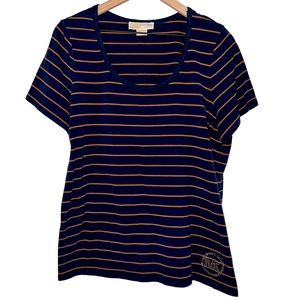 Michael Kors MK Embellished Striped Stretch Cotton Tee - 1X